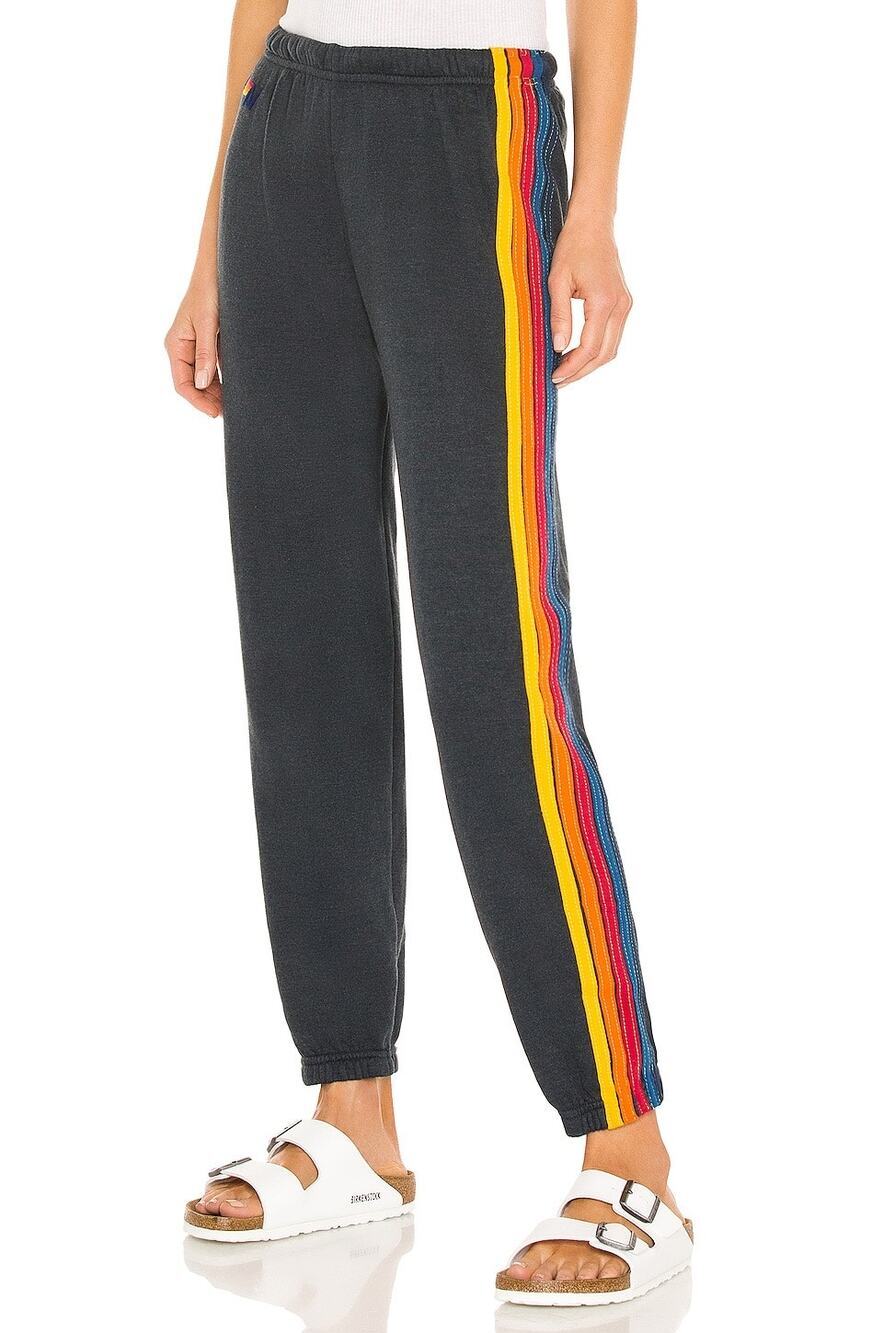 Aviator Nation | Preppy 5 Stripe Cotton Sweatpant Joggers in Charcoal